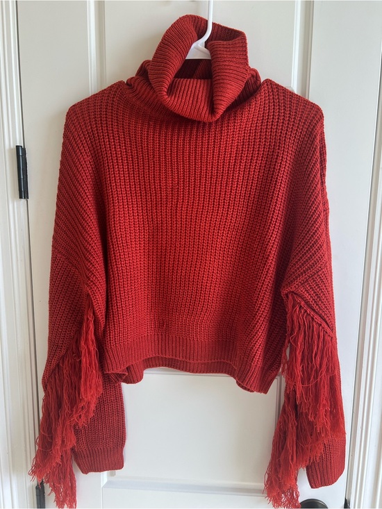 Le Lis Sweaters - Le Lis Red Turtleneck Fringe Knit Sweater